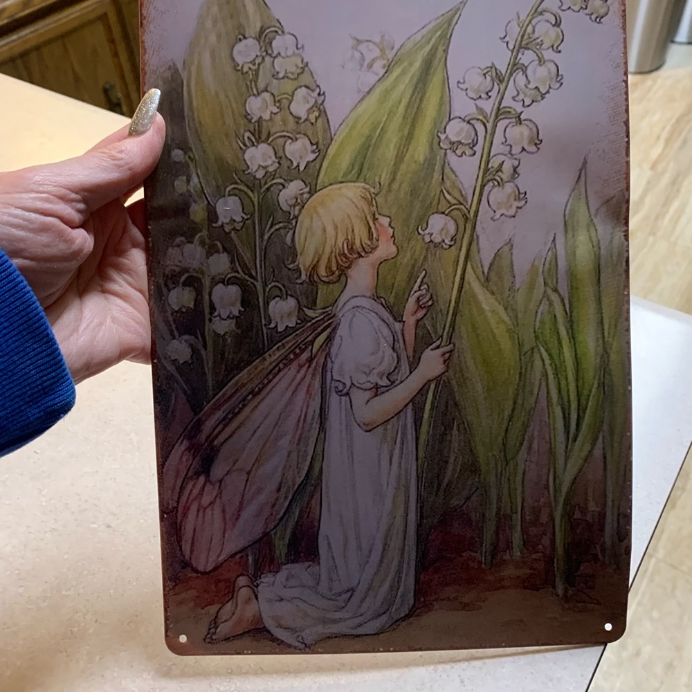 Tin Sign Lily of the Valley Fairy 12 X 8 with whole in each corner for hanging - Picture 2 of 5
